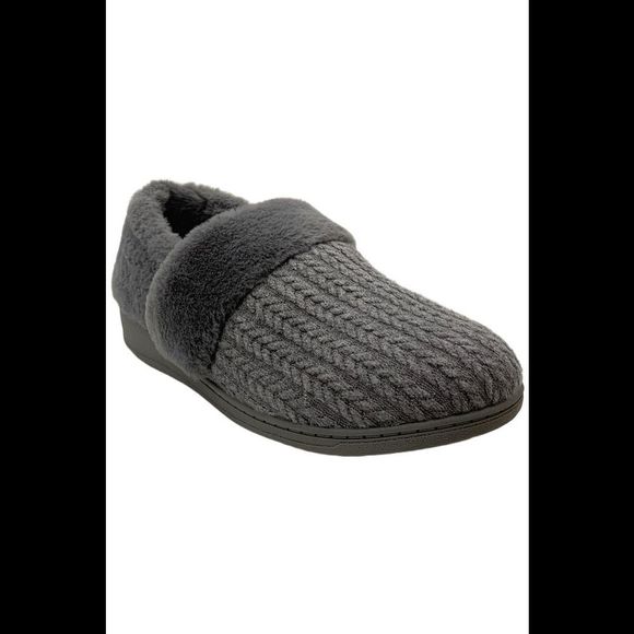 Vionic Women's Endear Cable Knit Faux Fur Slipper Charcoal - Medium - Picture 1 of 3